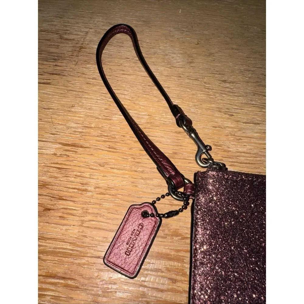 NWT Coach Glitter Small Wristlet Metallic Cherry Zip Pouch Clutch Wallet F64585